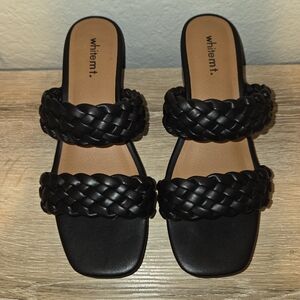 9.5W Black Braided Wedge Sandals